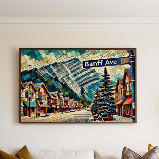 Canada Art Banff Avenue Wall Art Print, Travel Poster Canada Gift, Winter Artwork, Housewarming Decor, Scenic Banff Ave Travel Print