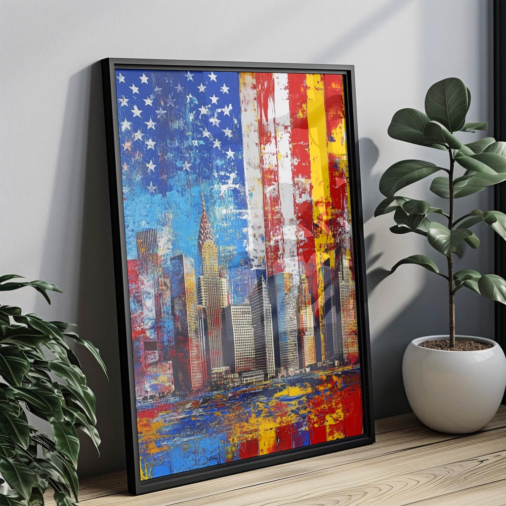 New York Skyline Wall Art | Abstract USA Poster | Patriotic American Independence Decor | United States Cityscape Artwork for Home