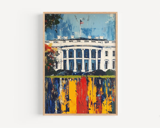 White House Abstract Wall Art | Patriotic USA Poster | American Independence Artwork for Home Decor | United States Flag Home Print