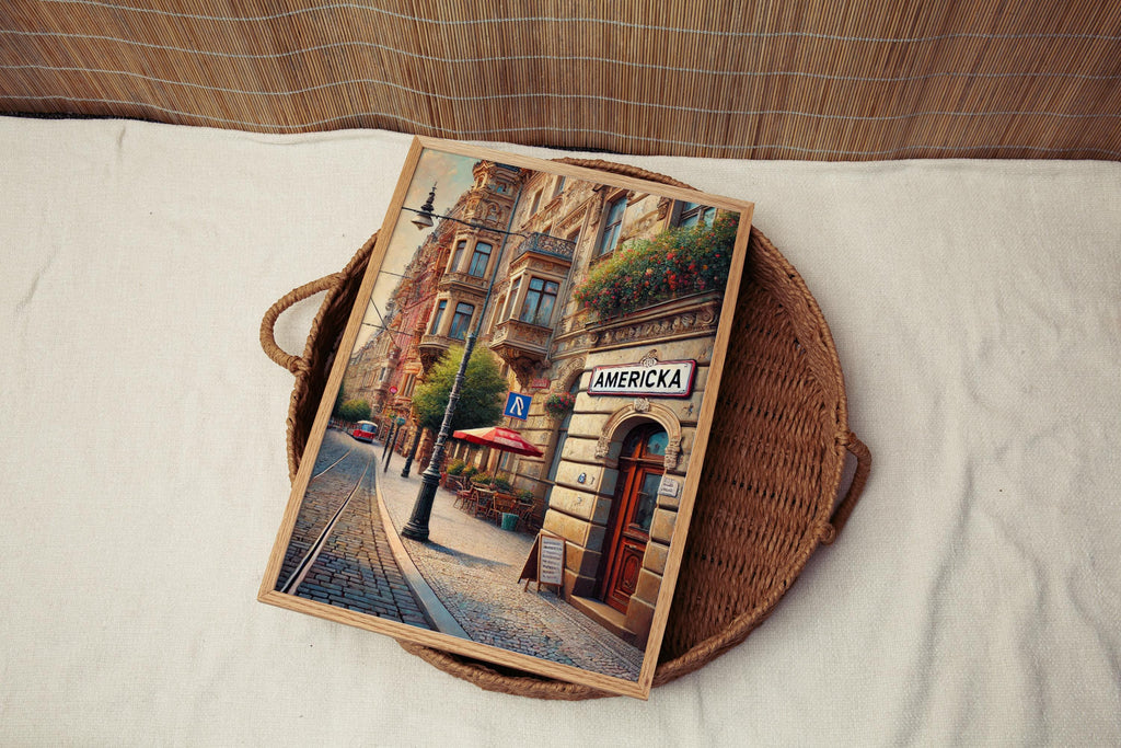 Americka Street Cubism Art Print: Prague Bohemian District Travel Poster