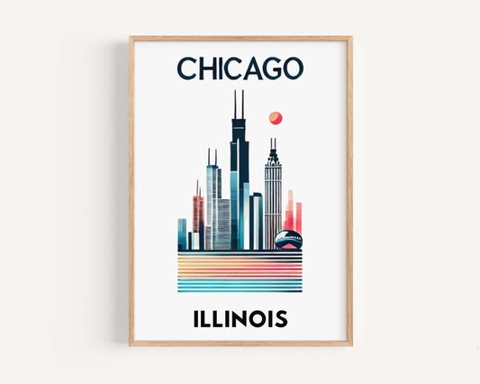 Chicago Print Chicago Wall Art Illinois City Gift Travel Home Decor Housewarming College Bedroom Decor IL Artwork