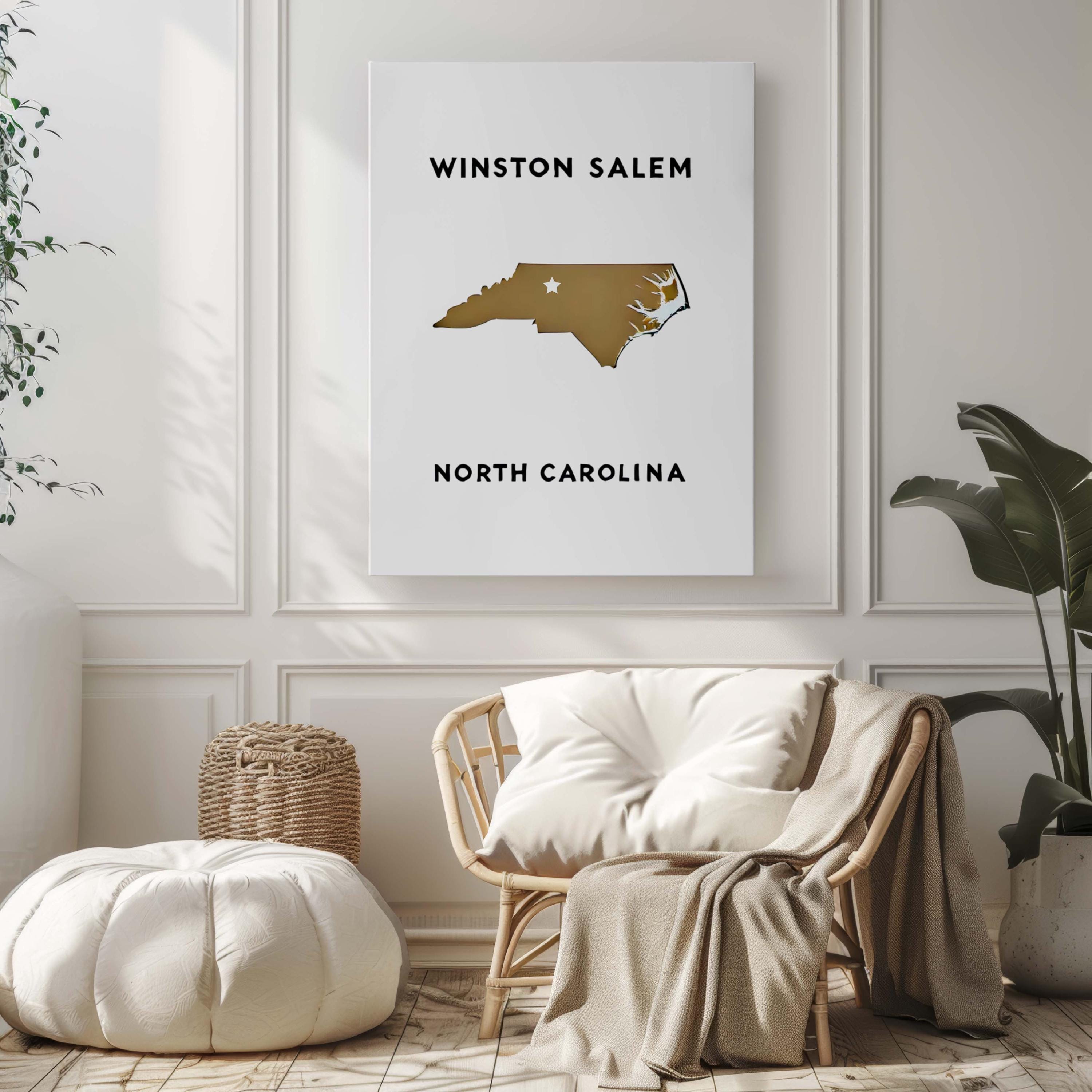 Winston Salem Print Wall Art North Carolina Travel Map NC Gift Home Decor Housewarming College Room Decor