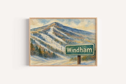 Windham NY Winter Mountain Print, Ski Resort Wall Art