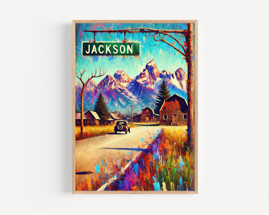Wyoming Wall Art Jackson Print – Travel Poster USA Souvenir Decor, Housewarming Gift, Rustic Wyoming Art for Home & Office