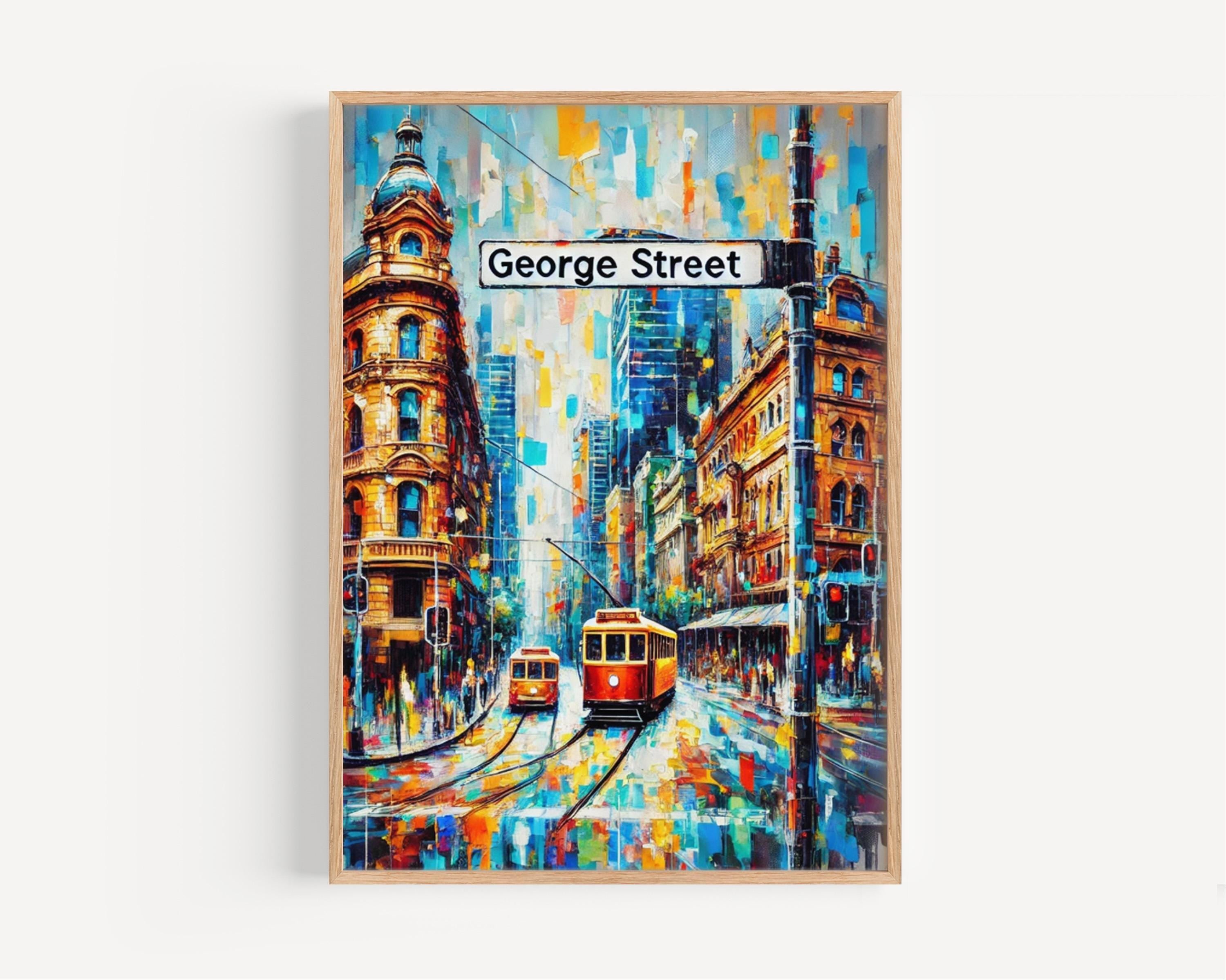 George St Wall Art Sydney Print Travel Poster Australia Gift Housewarming Decor Modern Urban Illustration