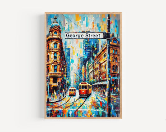 George St Wall Art Sydney Print Travel Poster Australia Gift Housewarming Decor Modern Urban Illustration