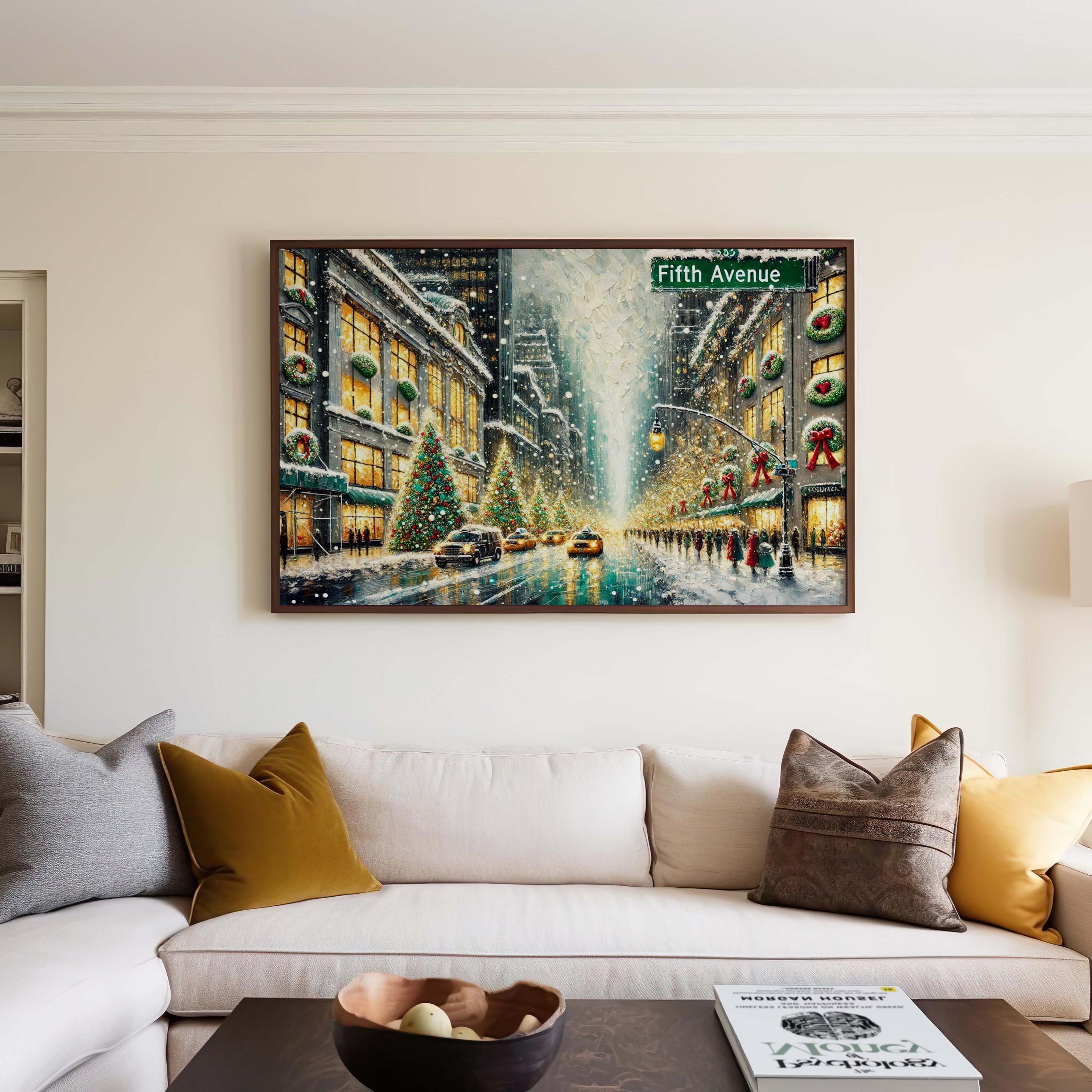 Fifth Avenue Christmas Art Print – NYC Holiday Scene, Winter City Street Decor