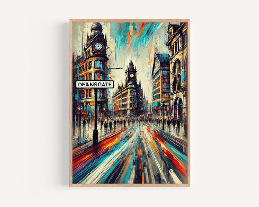 Deansgate Wall Art Print - Manchester Travel Poster, UK Souvenir & Housewarming Gift, Cityscape Home Decor