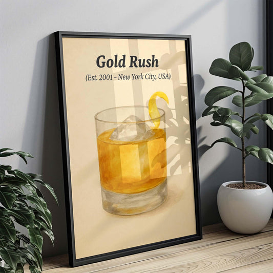 Gold Rush Cocktail Print: Vintage Style Bar Art Illustration