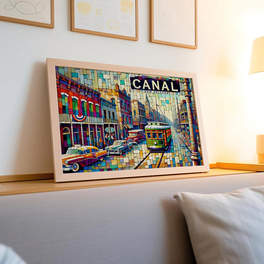 Canal St Wall Art Cubism Print - Louisiana & New Orleans Travel Poster, Housewarming Gift, Modern Canal Street Décor