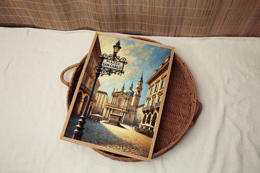 Piazza San Carlo Wall Art Print - Turin Travel Poster, Italian Home Decor, Housewarming Gift, Italy Cityscape Illustration