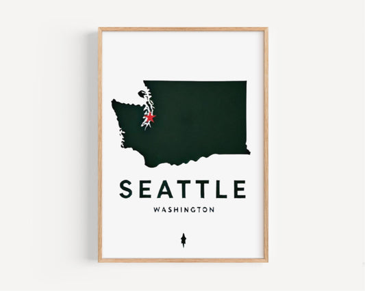 Seattle Wall Art Print - Washington Travel Decor, Housewarming & College Gift, Modern Home Accent, WA Map Illustration