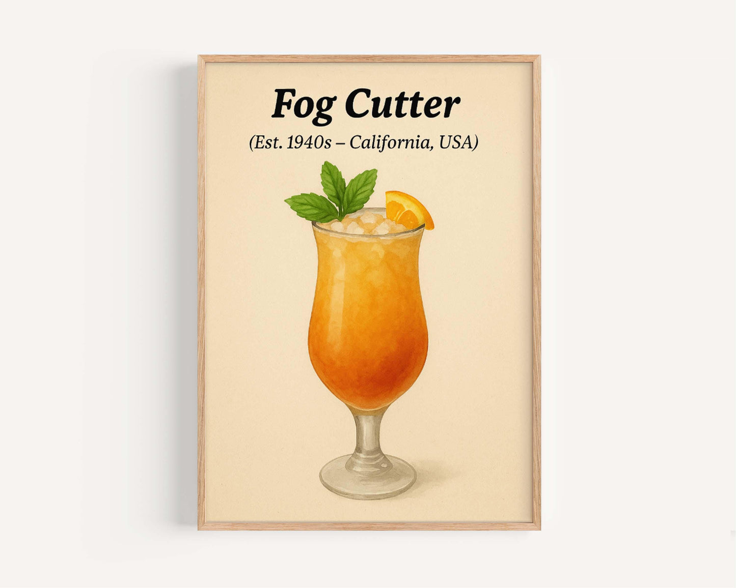 Vintage Fog Cutter Cocktail Print: Retro Bar Illustration