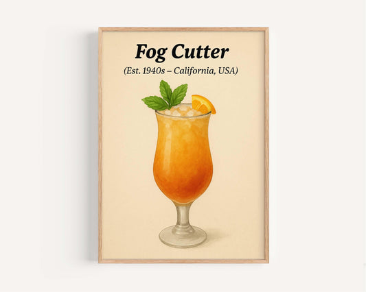 Vintage Fog Cutter Cocktail Print: Retro Bar Illustration