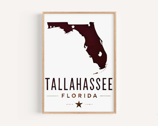 Tallahassee Print Wall Art – Florida Travel Decor, College Gift, Housewarming & FL State Home Poster