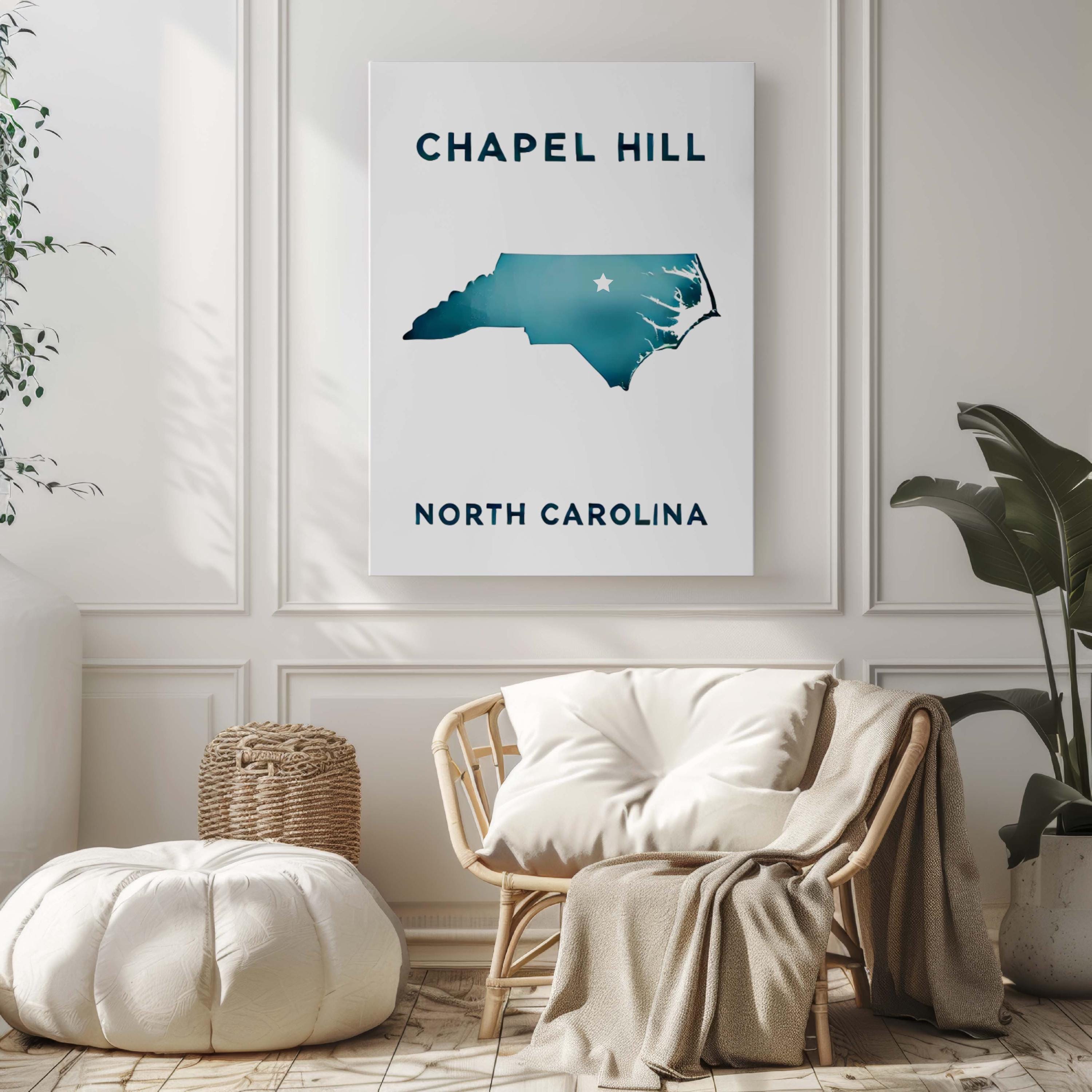 Chapel Hill Print, North Carolina Wall Art Travel Home Decor, College Town Gift, Housewarming & Chapel Hill Map Art Poster