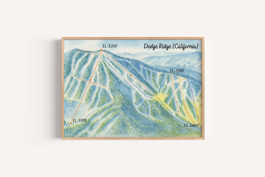 Dodge Ridge Ski Resort Map Art: California Mountain Print