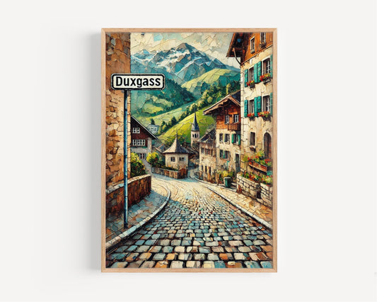 Liechtenstein Wall Art | Duxgass Vaduz Print | European Travel Souvenir | Alpine Street Scene | Home Decor, Gift, Travel Poster