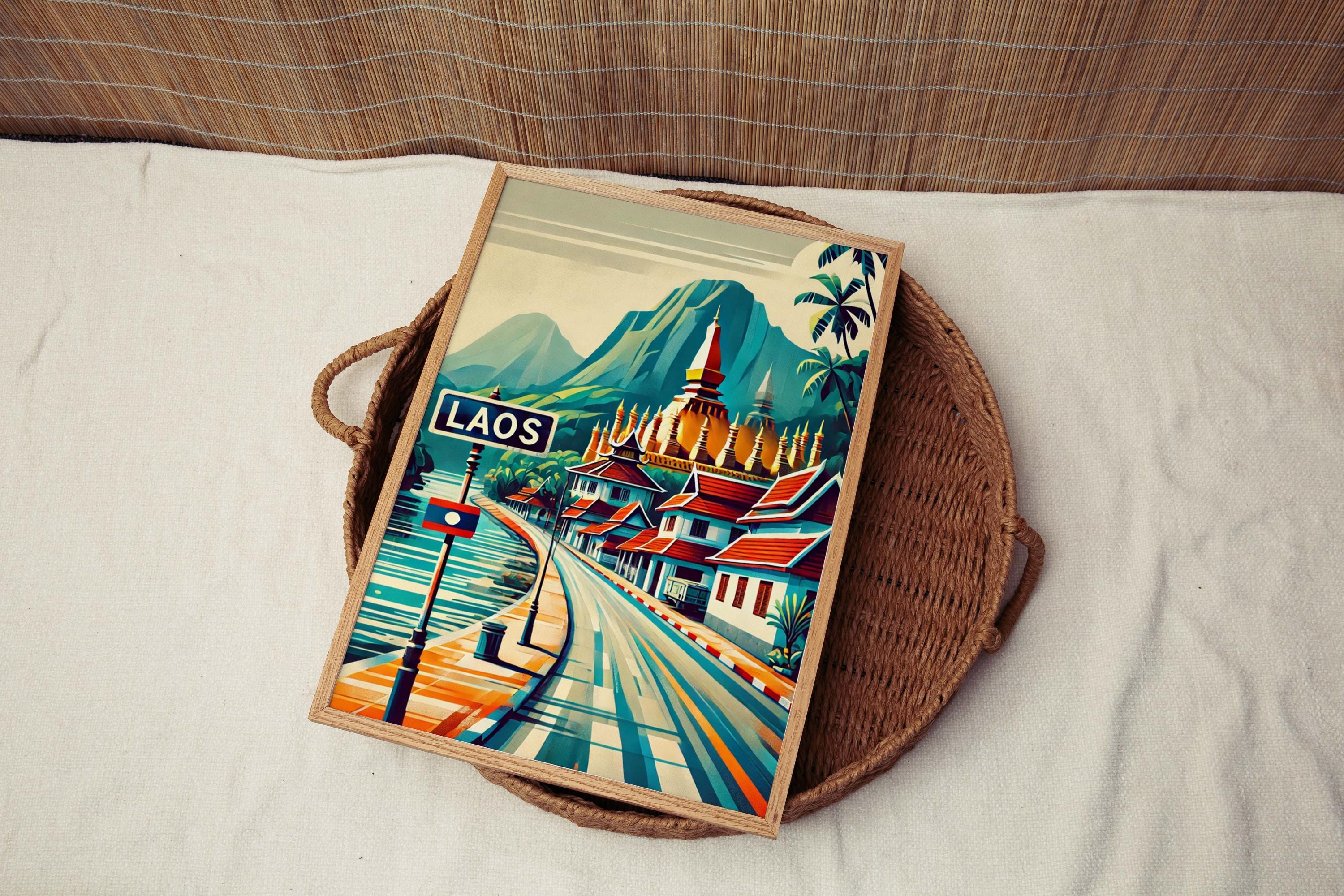 Laos Art Travel Print - Asian City Wall Art, Beautiful Asia Poster, Housewarming Gift, Laos Decor, Travel Poster, Asian Artwork