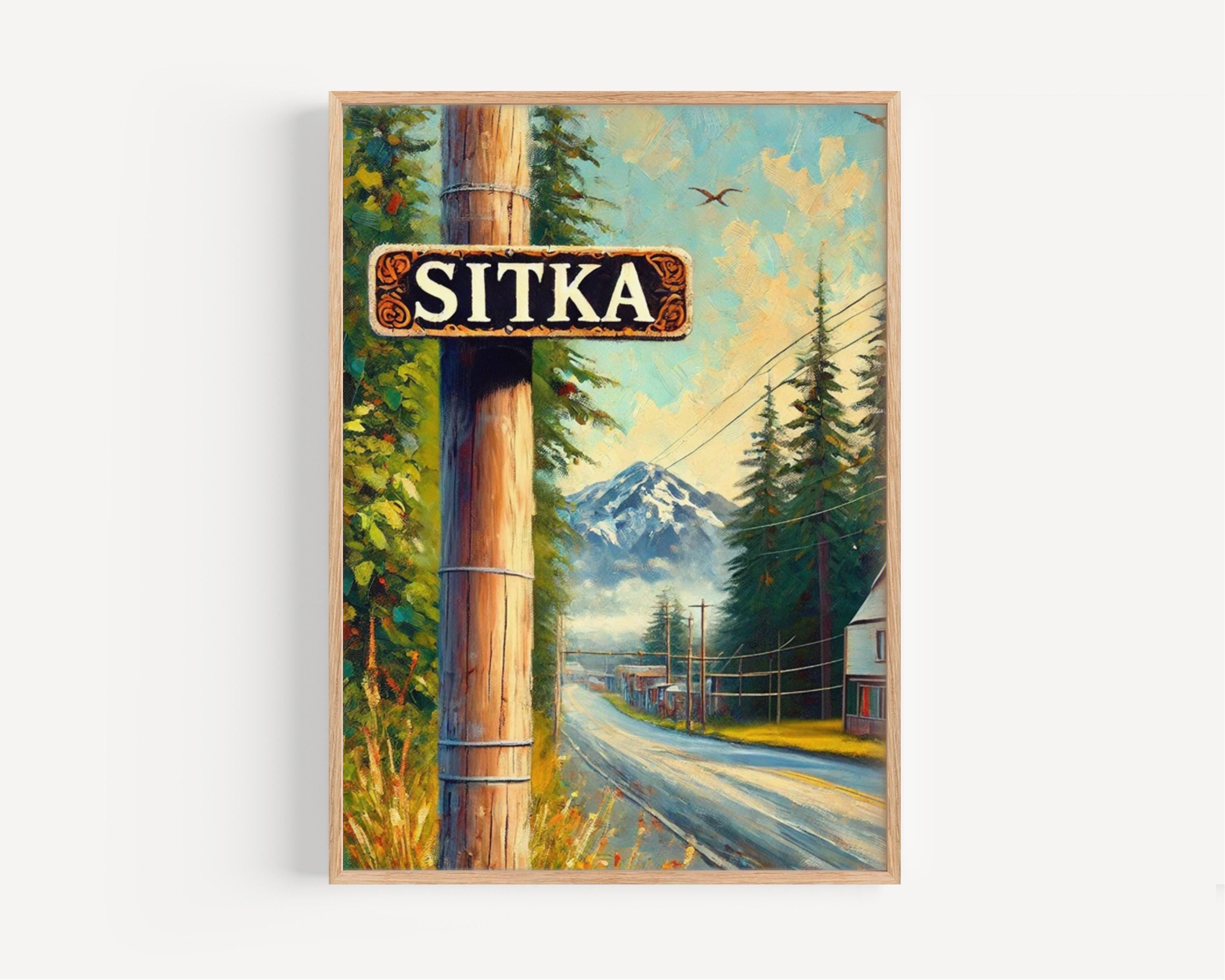 Alaska Sitka Wall Art Print - Travel Poster, Alaska Gift, USA Souvenir, Housewarming Decor, American Art, Nature Landscape Illustration