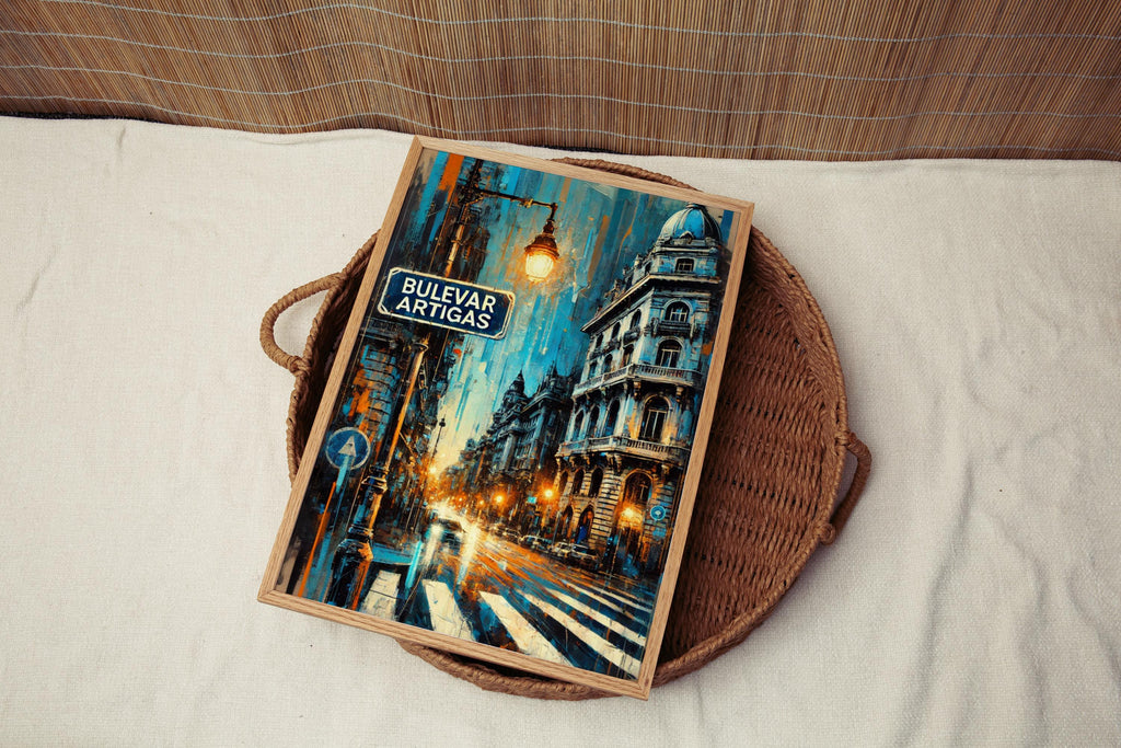 Bulevar Artigas Oil Painting Art Print: Montevideo Uruguay Street Sign Travel Poster