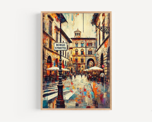 Borgo Stretto Wall Art Print - Pisa Italy Travel Poster, Italy Gift & Housewarming Decor, Italian Street Scene Artwork