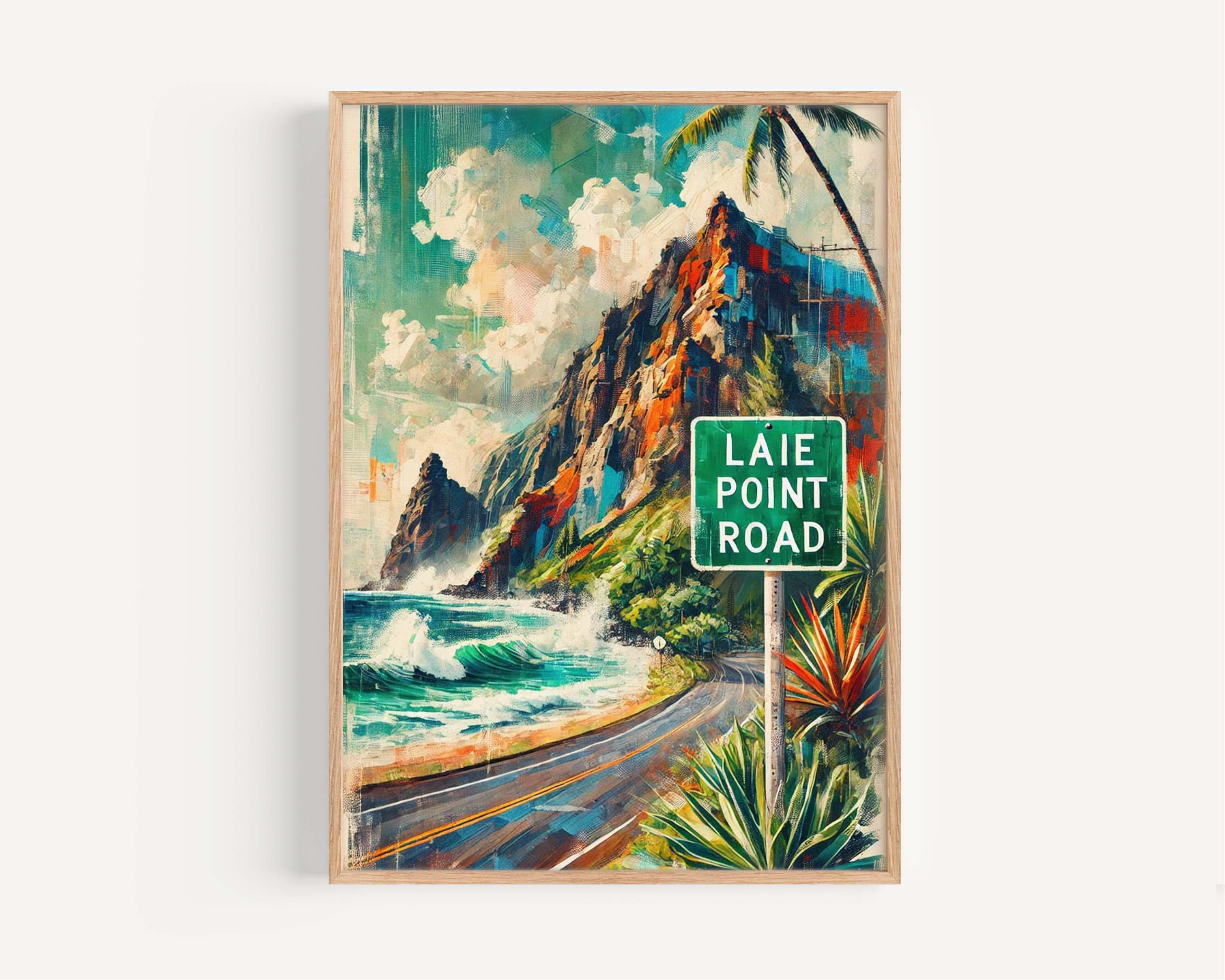 Oahu Art Laie Point Road Wall Art Print - Hawaii Travel Poster, Honolulu Gift & Housewarming Decor