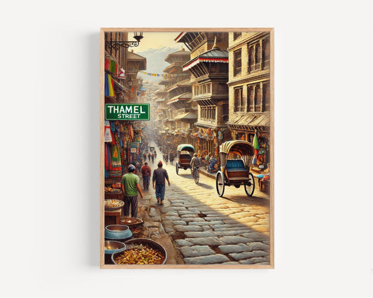 Kathmandu Nepal Art Print: Thamel Street Travel Poster