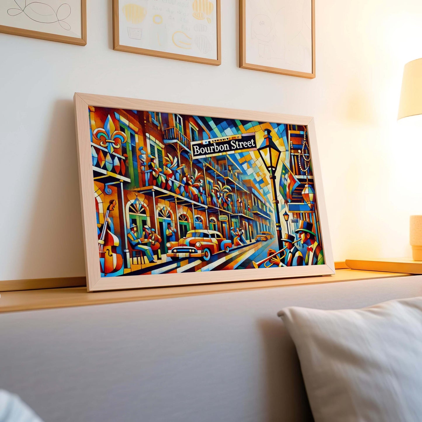 Bourbon Street Wall Art Cubism Print - New Orleans Travel Poster, Unique Housewarming Gift, Vibrant NOLA Home Decor