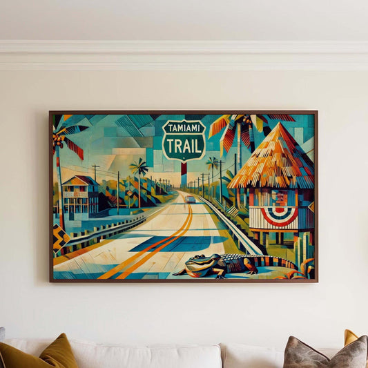 Florida Art Tamiami Trail Wall Art Print – Travel Poster & Housewarming Gift, Florida Travel Decor, Coastal Road Map Artwork