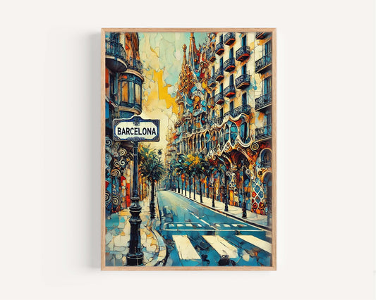 Barcelona Art Modern Cityscape Print - Spain Travel Poster, Wall Decor, European Gift for Home, Office & Housewarming Present
