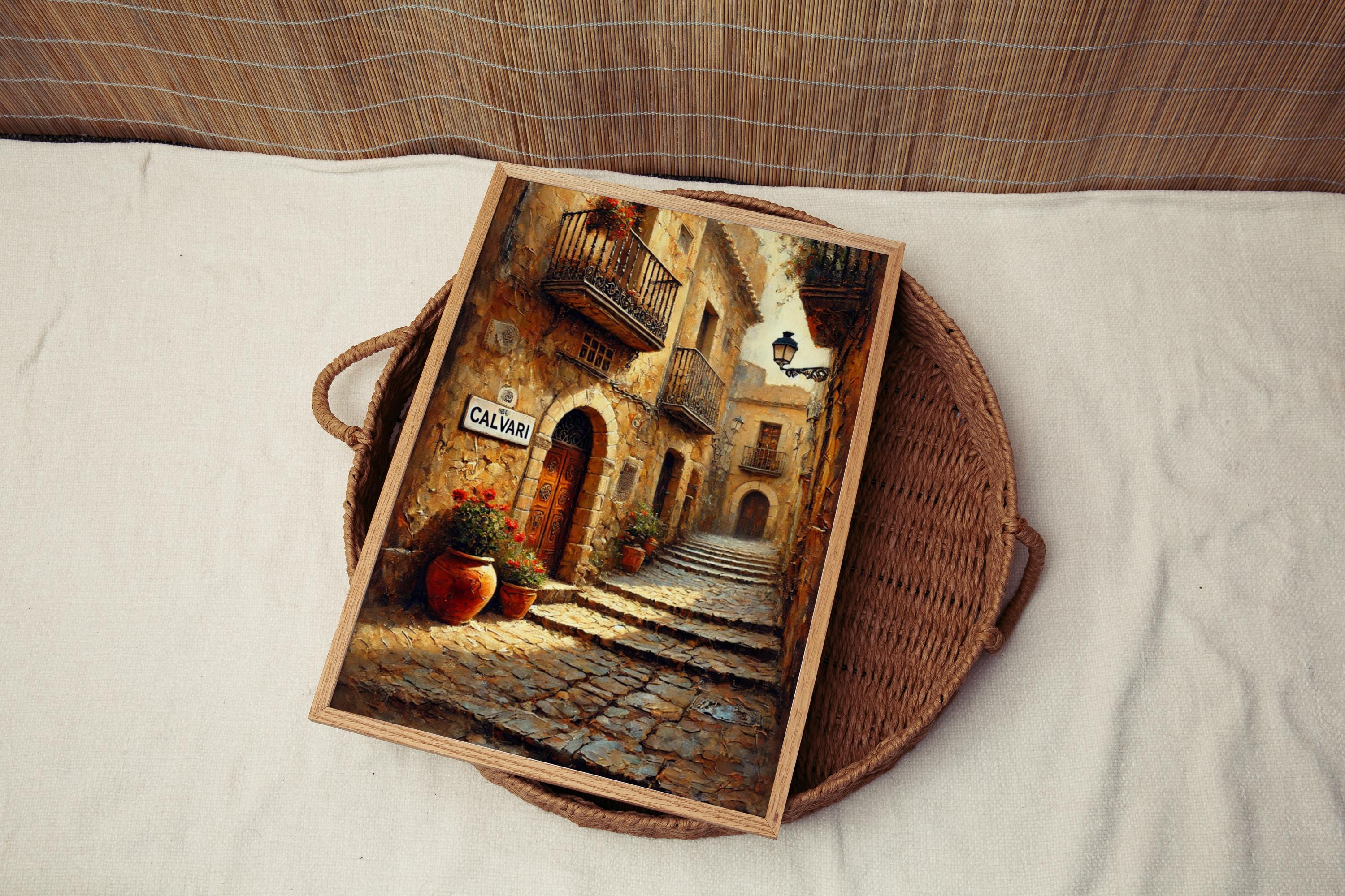 Carrer del Calvari Street Sign Print: Pollensa Mallorca Travel Poster