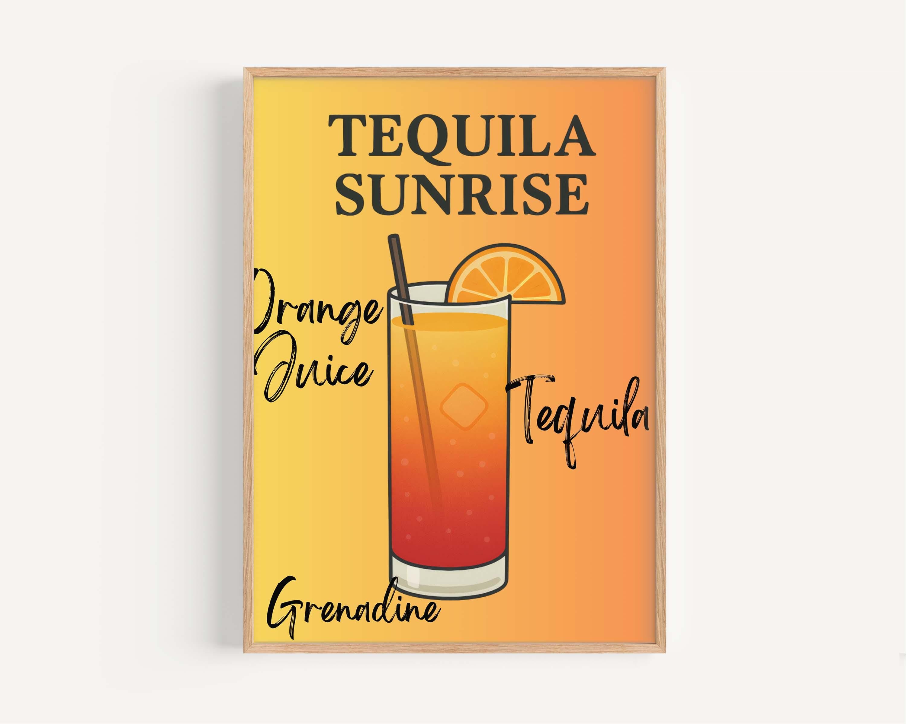Tequila Sunrise Cocktail Print Tropical Summer
