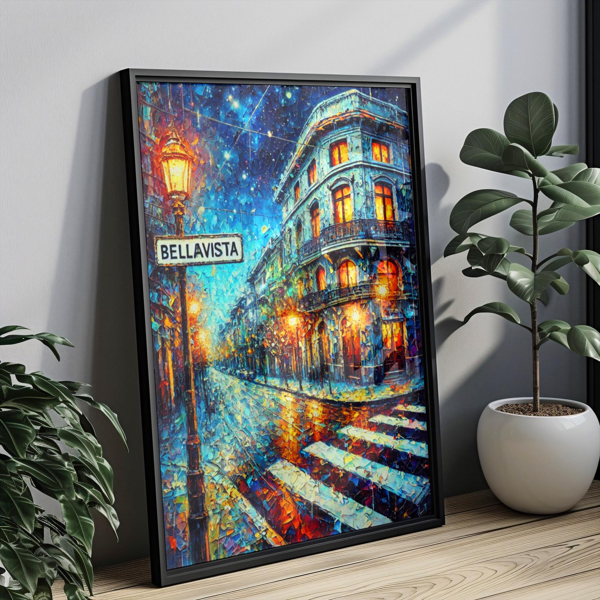 Bellavista Oil Painting Art Print: Santiago Chile Street Sign Travel Poster