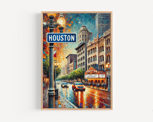 Texas Wall Art Houston & San Antonio Print Travel Poster Housewarming Gift Texas Decor Travel Print
