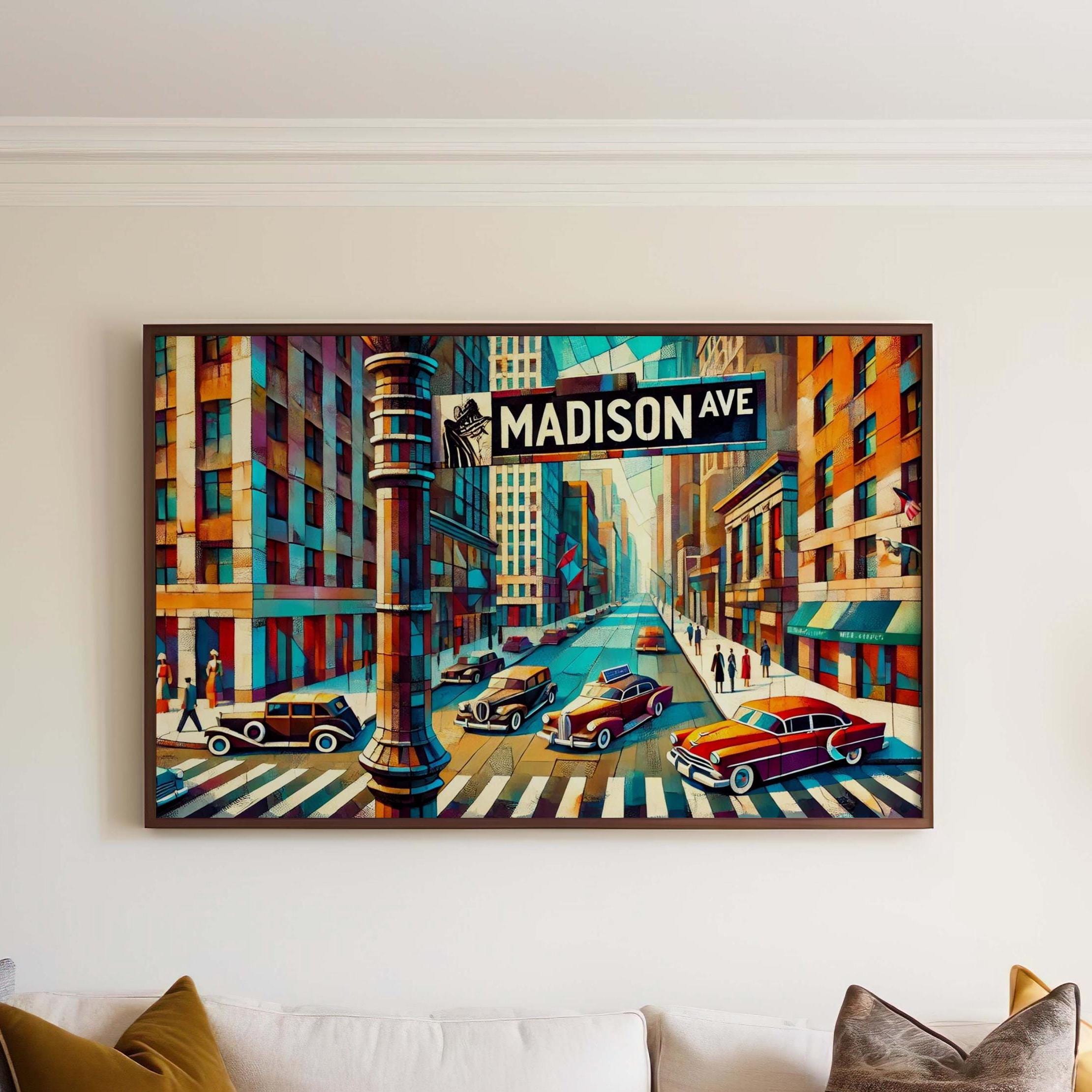Art Madison Avenue Wall Art Manhattan Cubism Print NYC Travel Poster New York Gift Housewarming Souvenir Decor