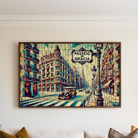 Passeig de Gracia Wall Art Print – Barcelona Travel Poster, Spain Gift, Housewarming Decor, Modern City Illustration, Barcelona Spain Art