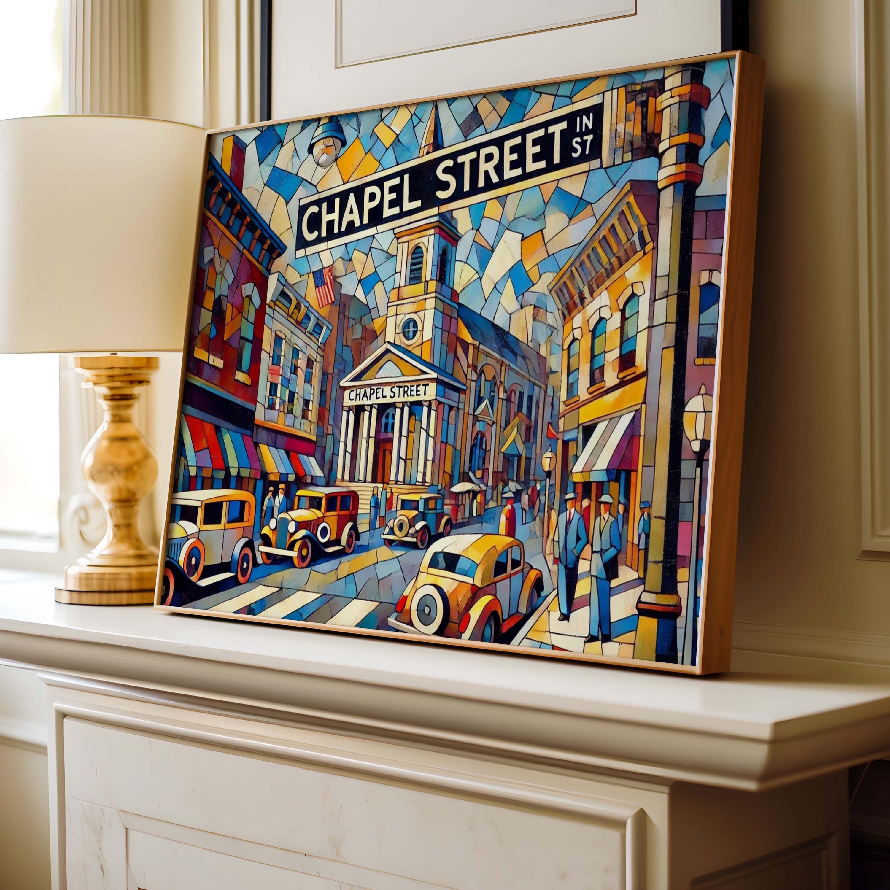 Chapel Street Cubist Print - Stratford, Connecticut, USA