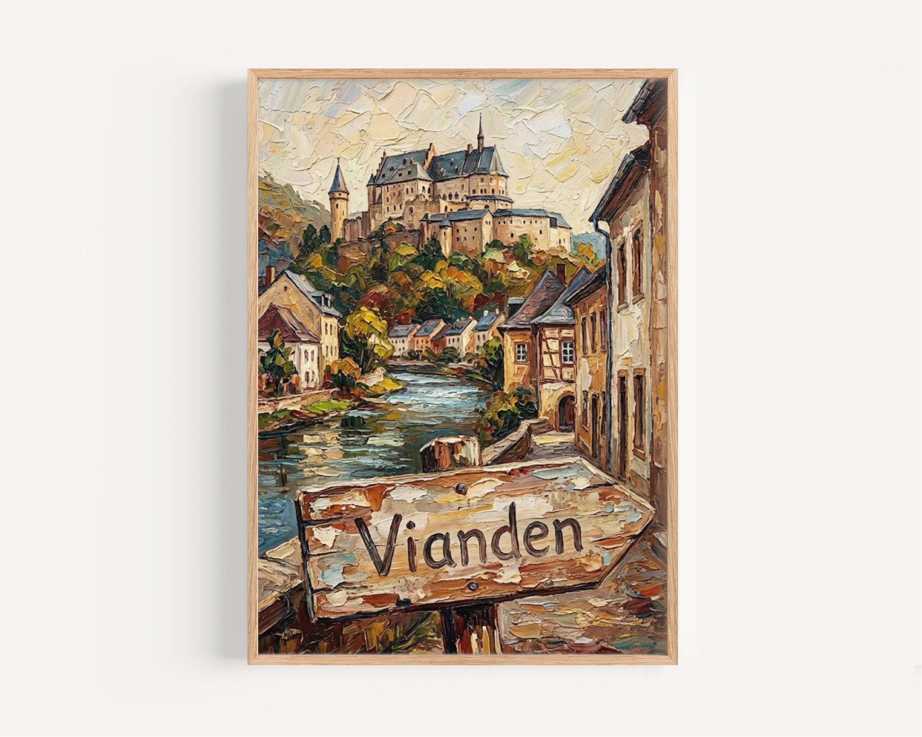 Vianden Street Oil Painting Art Print: Vianden Luxembourg Travel Poster
