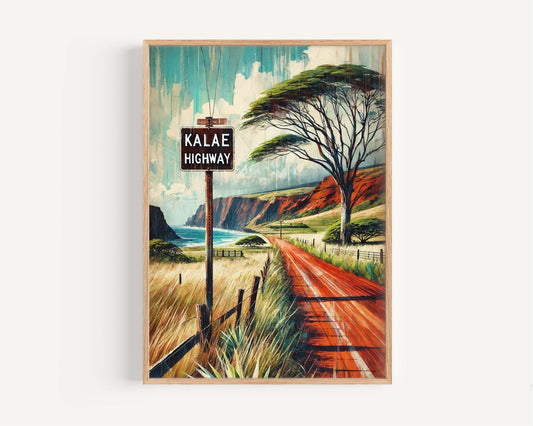 Kalae Highway Print - Molokai Travel Poster, Hawaii Wall Art, Housewarming Gift, Vintage Style Kalae Highway Wall Art, Molokai Gift