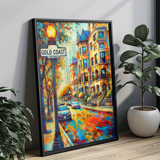 Chicago Gold Coast Wall Art Print - Travel Poster & USA Gift, Chicago Home Decor, Housewarming Present, Urban Cityscape Artwork