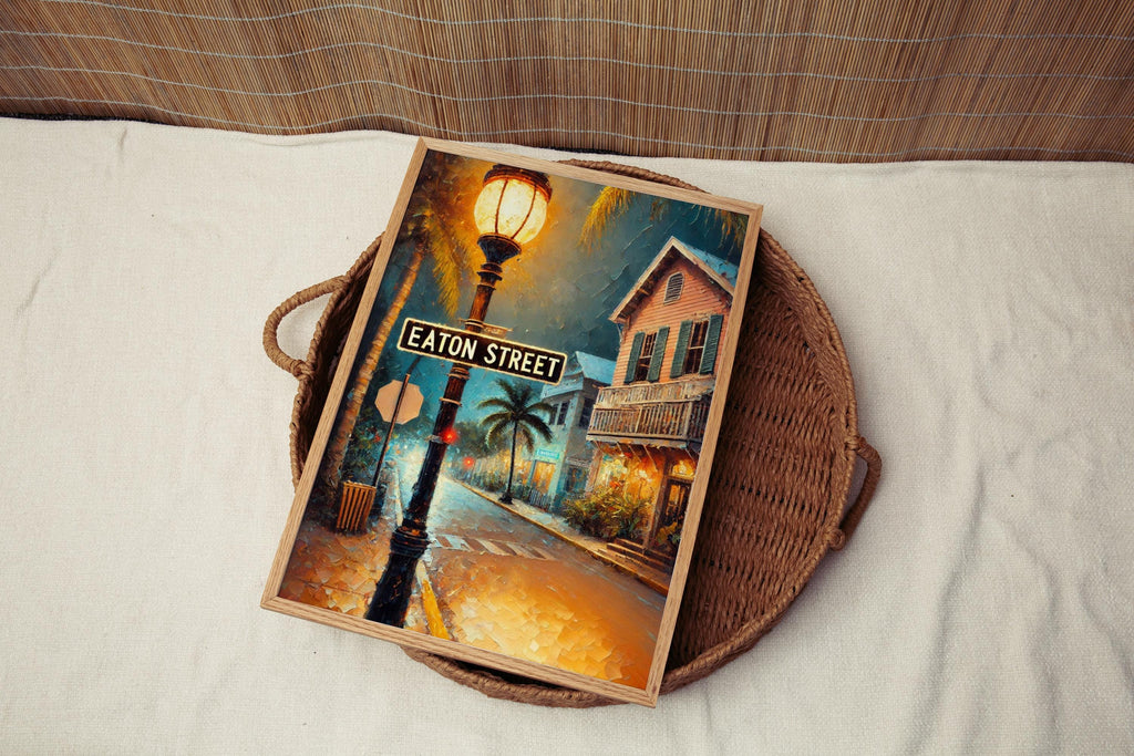 Eaton Street Oil Painting Art Print: Key West Florida Street Sign Travel Poster