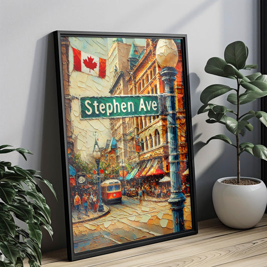 Alberta Stephen Ave Wall Art Print - Canada Travel Poster, Housewarming Gift, Calgary Artwork, Stephen Avenue Print