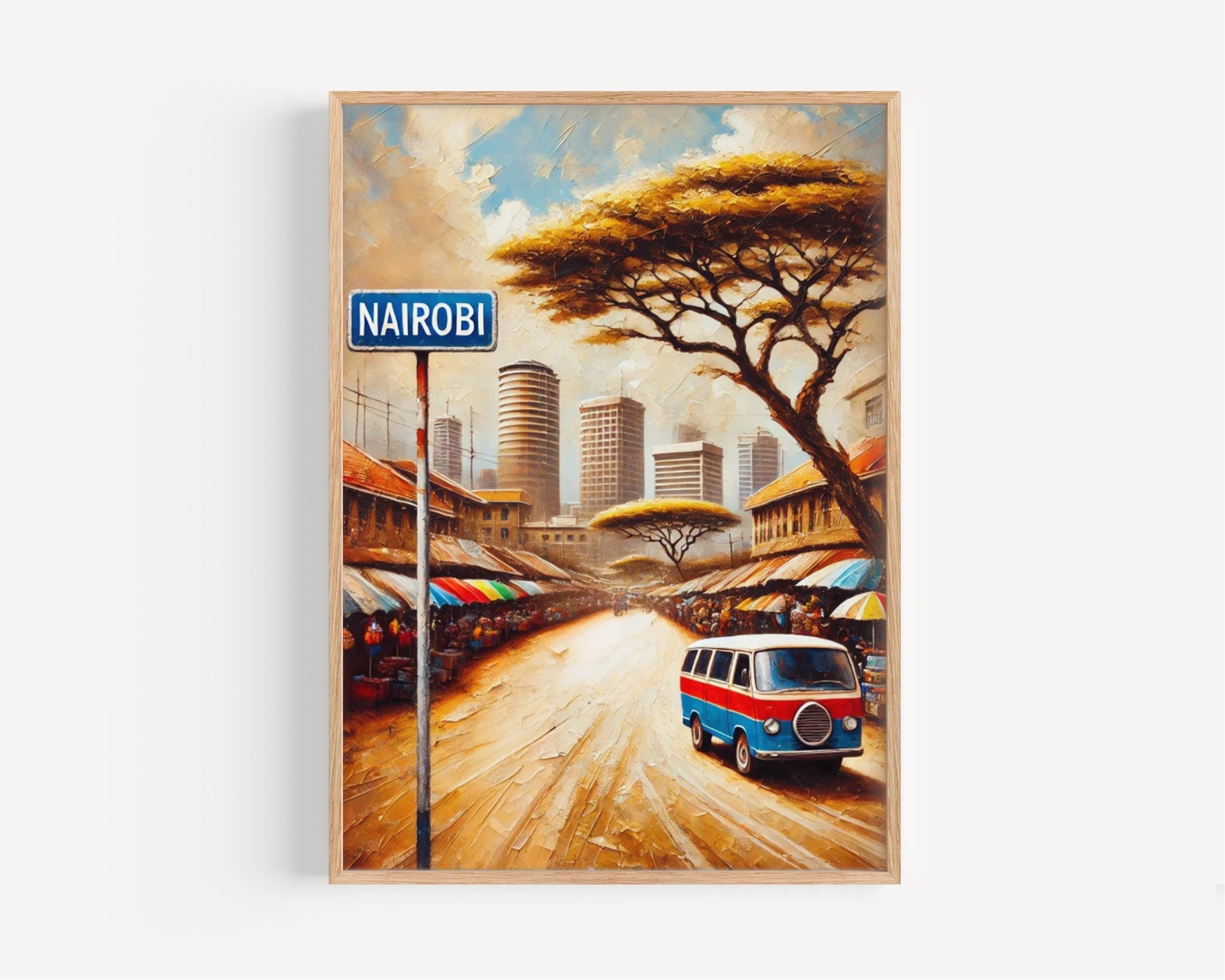 African Nairobi Wall Art Print - Kenya Travel Poster, African Decor, Unique Kenya Art for Home & Office Gift