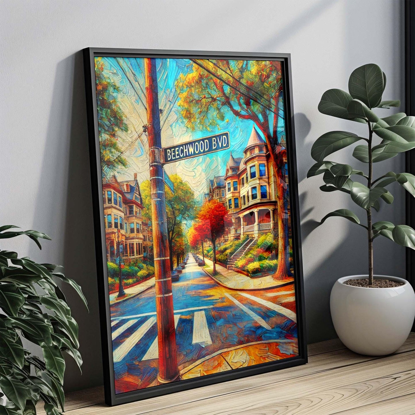 Beechwood Boulevard Wall Art - Pittsburgh Travel Print, Beechwood Blvd Poster, PA Home Decor, Housewarming Gift, Cityscape Illustration