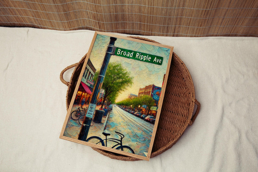 Broad Ripple Ave Oil Painting Art Print: Indianapolis Creative District Travel Poster