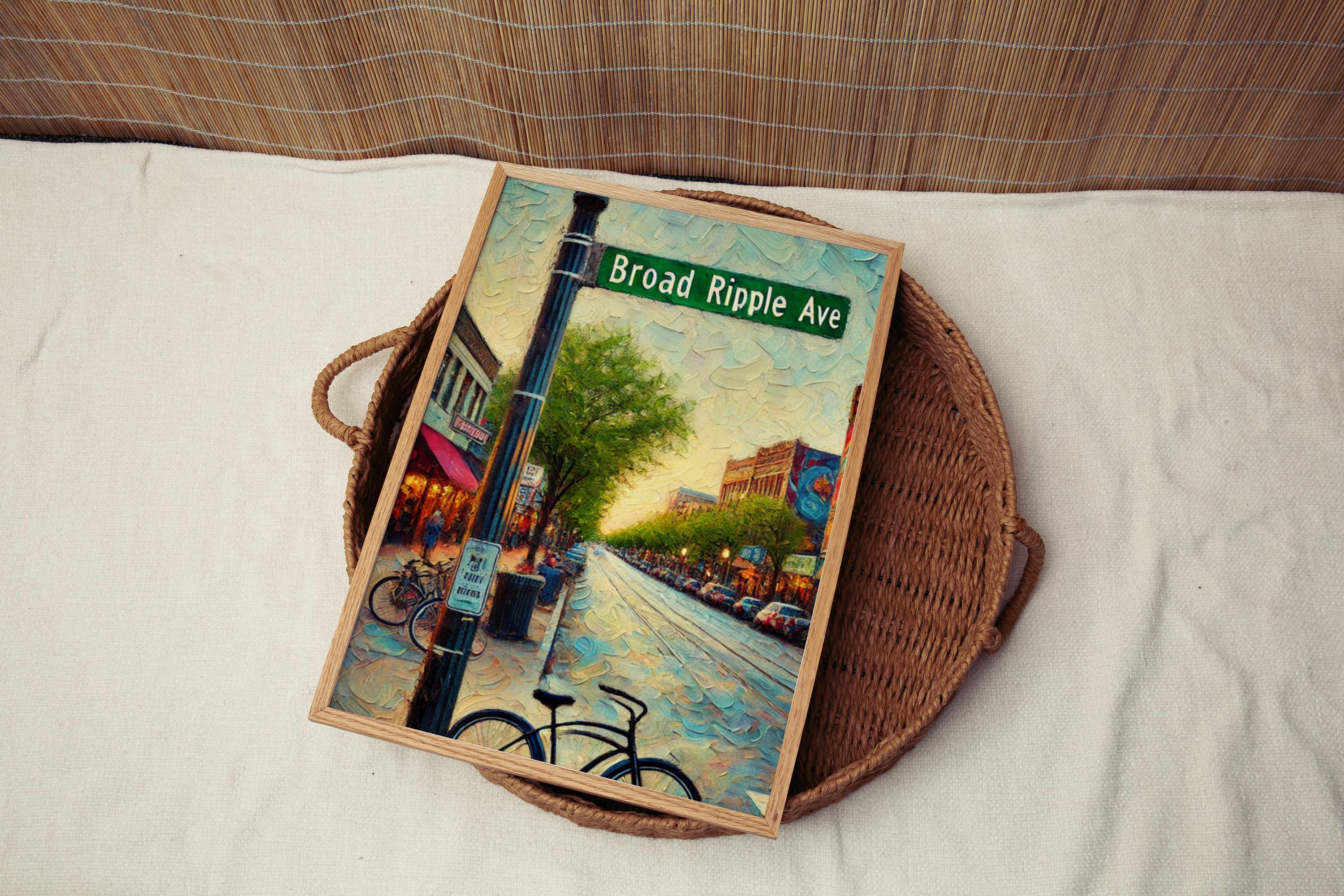 Broad Ripple Ave Oil Painting Art Print: Indianapolis Creative District Travel Poster