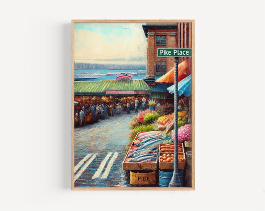 Seattle Art Pike Place Wall Art Print - Personalized Seattle Gift, Travel Poster, Washington Souvenir Home Decor