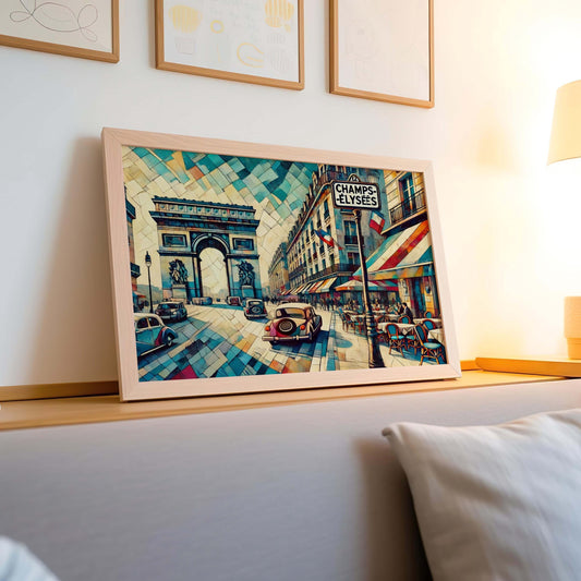 Champs-Elysees Wall Art Cubism Print - Paris Travel Poster, France Gift, Modern Geometric Home Decor, Housewarming Artwork