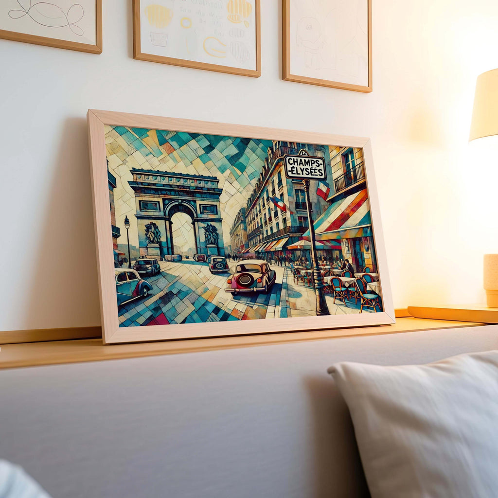 Champs-Elysees Wall Art Cubism Print - Paris Travel Poster, France Gift, Modern Geometric Home Decor, Housewarming Artwork